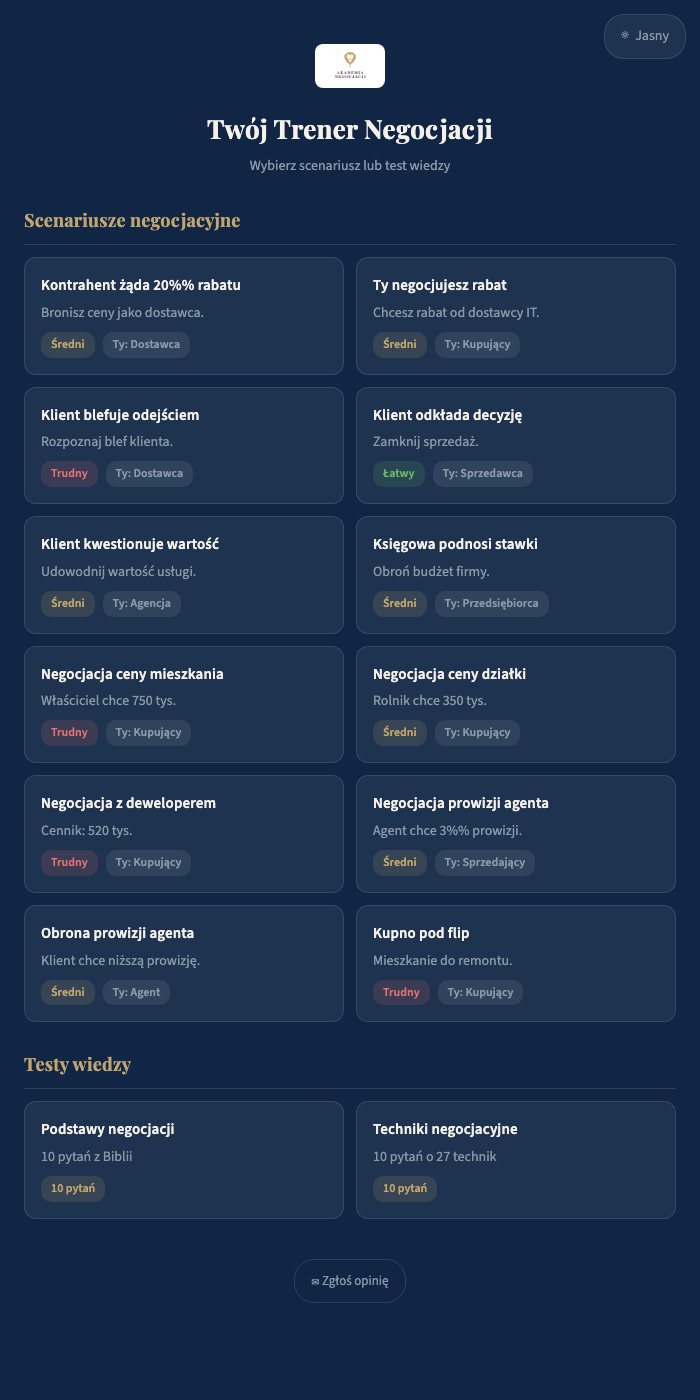 AI Trener Negocjacji — demo sesji negocjacyjnej